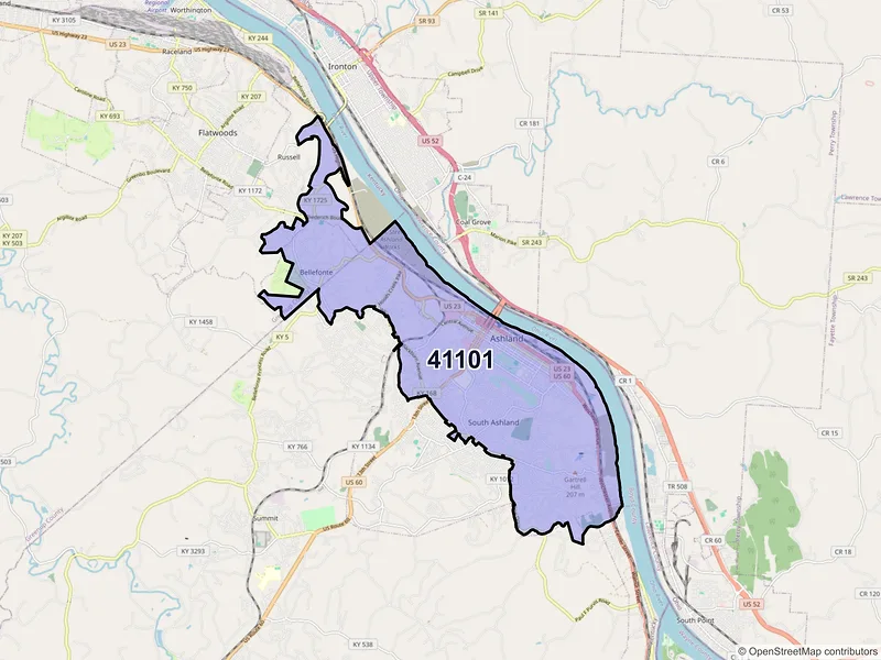 Map of ZIP Code 41101 — Ashland, KY