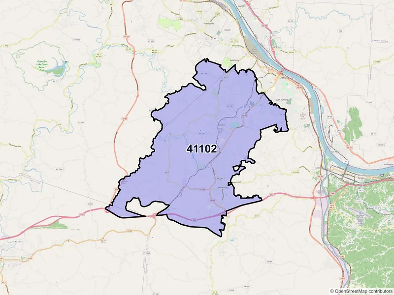 Map of ZIP Code 41102 — Ashland, KY