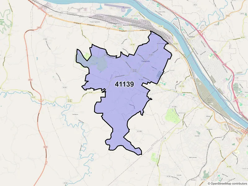 Map of ZIP Code 41139 — Flatwoods, KY