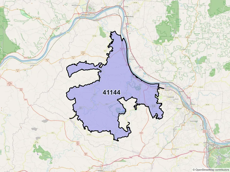 Map of Greenup, Kentucky and ZIP codes