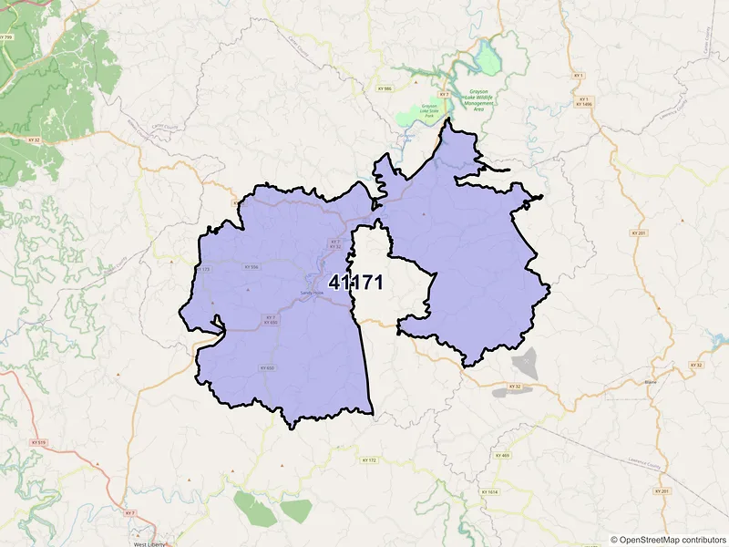 Map of ZIP Code 41171 — Sandy Hook, KY