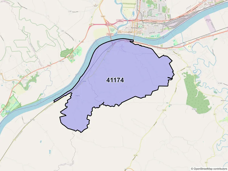 Map of ZIP Code 41174 — South Portsmouth, KY