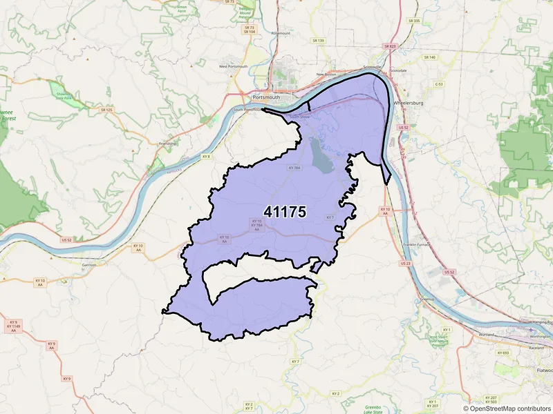 Map of ZIP Code 41175 — South Shore, KY
