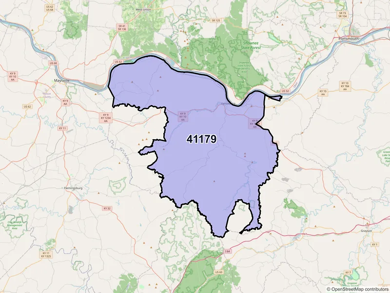 Map of ZIP Code 41179 — Vanceburg, KY