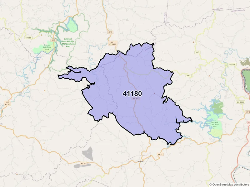 Map of ZIP Code 41180 — Webbville, KY