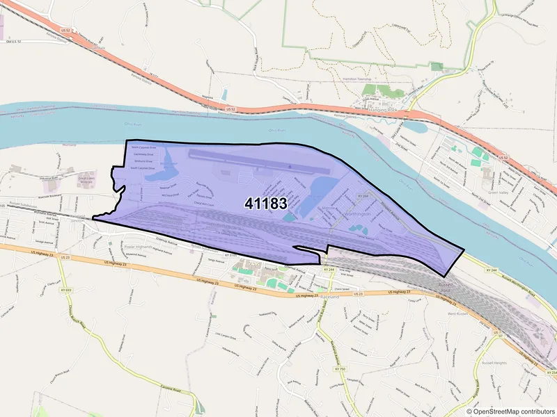 Map of ZIP Code 41183 — Worthington, KY