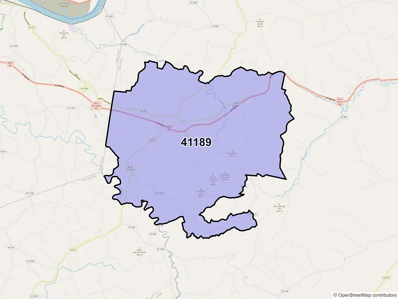 Map of ZIP Code 41189 — Tollesboro, KY