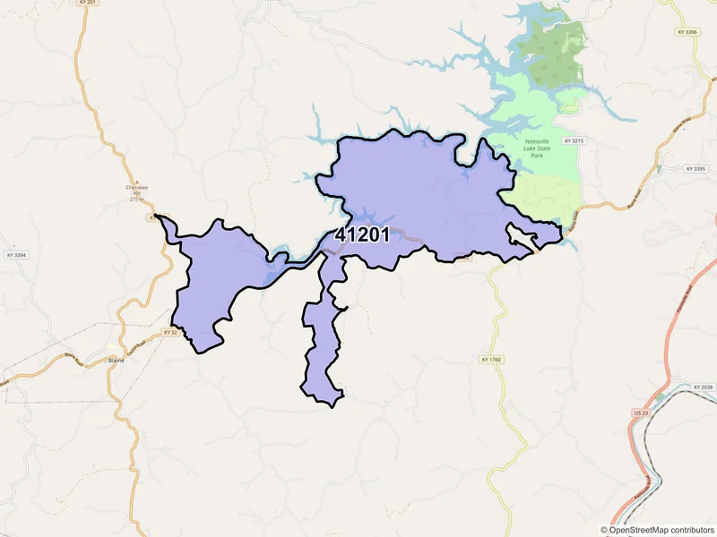 Map of ZIP Code 41201 — Adams, KY