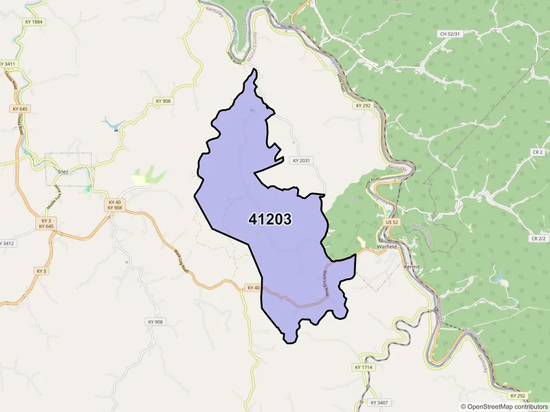 Map of ZIP Code 41203 — Beauty, KY