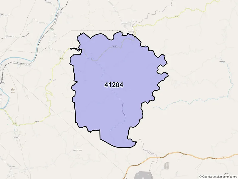 Map of ZIP Code 41204 — Boons Camp, KY