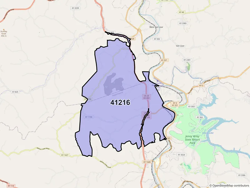 Map of ZIP Code 41216 — East Point, KY