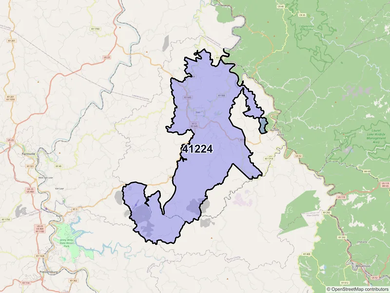 Map of ZIP Code 41224 — Inez, KY