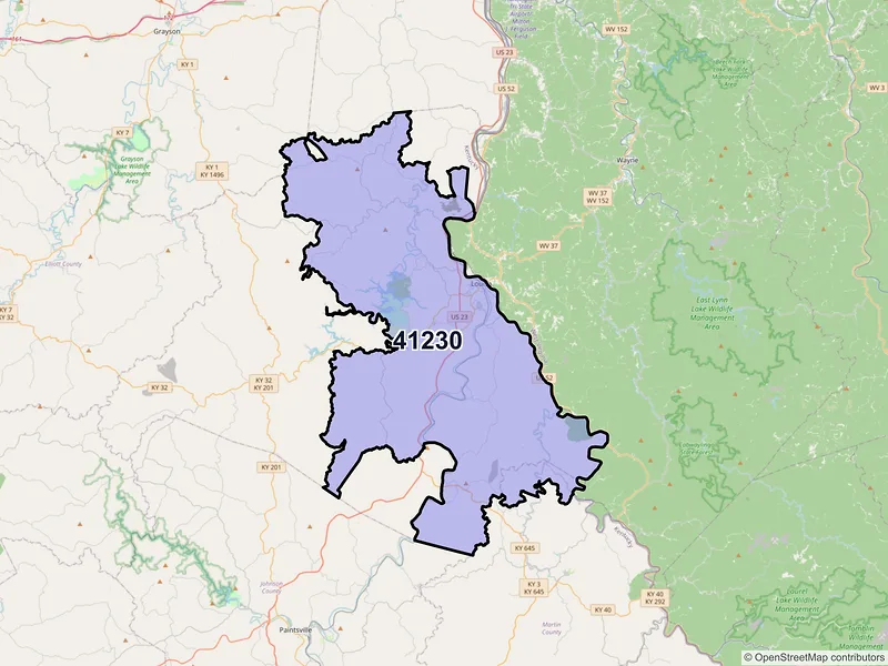 Map of ZIP Code 41230 — Louisa, KY