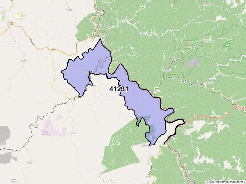 Map of ZIP Code 41231 — Lovely, KY