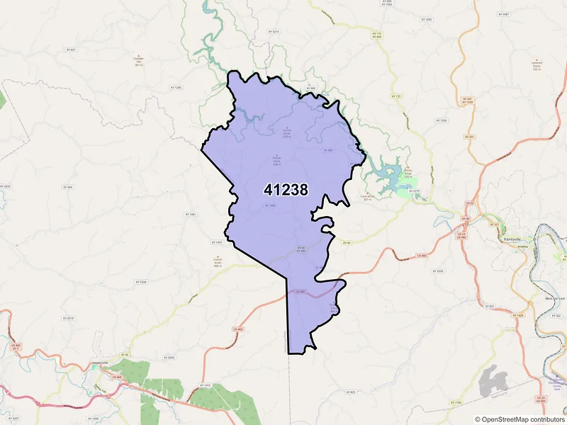 Map of Oil Springs, Kentucky and ZIP codes