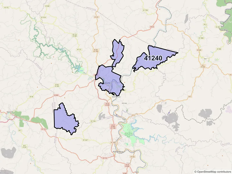 Map of ZIP Code 41240 — Paintsville, KY