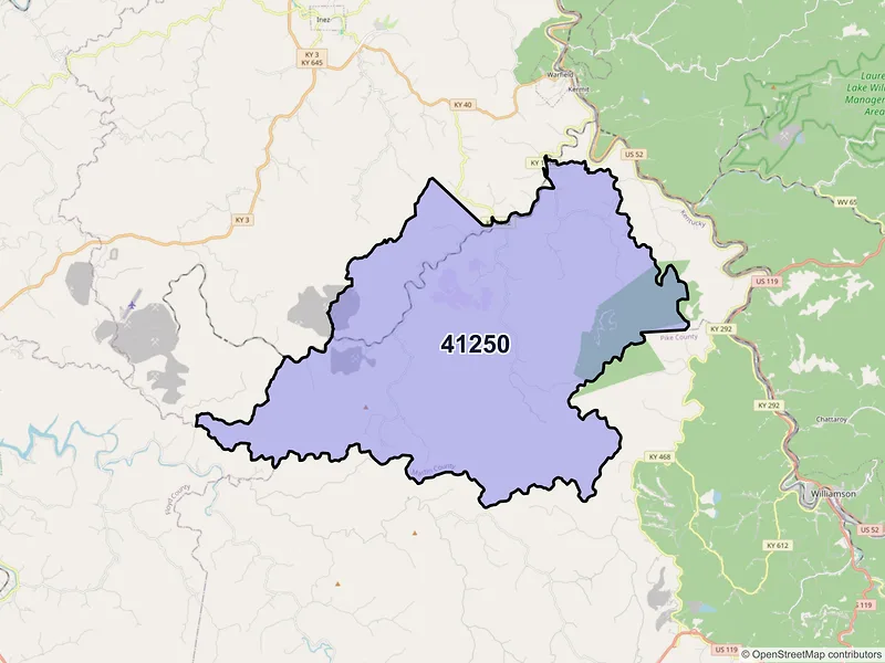 Map of ZIP Code 41250 — Pilgrim, KY