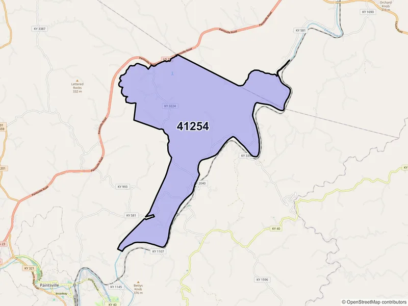 Map of ZIP Code 41254 — River, KY