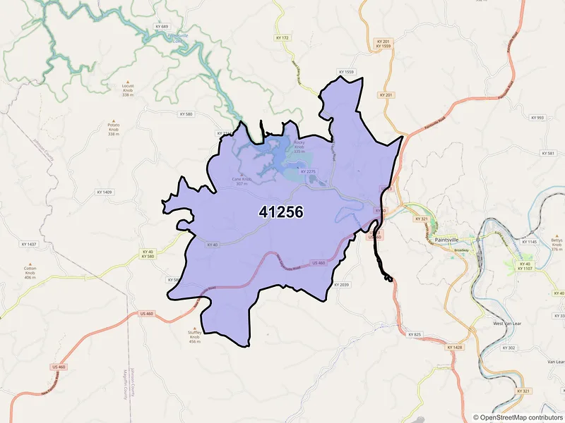 Map of ZIP Code 41256 — Staffordsville, KY