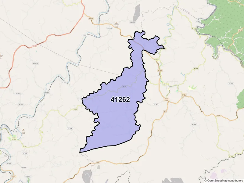 Map of ZIP Code 41262 — Tomahawk, KY