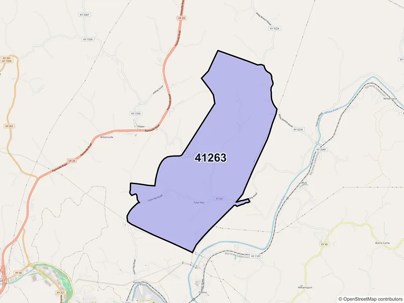 Map of Tutor Key, Kentucky and ZIP codes