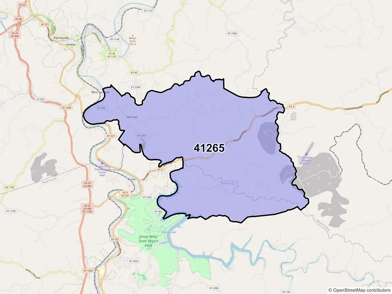 Map of ZIP Code 41265 — Van Lear, KY