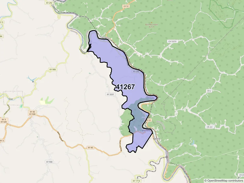 Map of ZIP Code 41267 — Warfield, KY