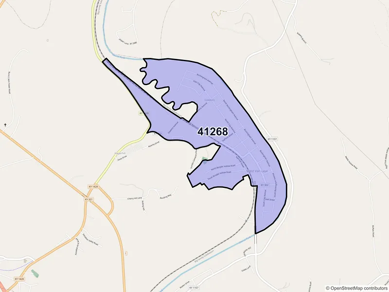 Map of West Van Lear, Kentucky and ZIP codes
