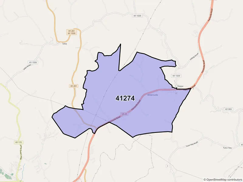 Map of ZIP Code 41274 — Wittensville, KY