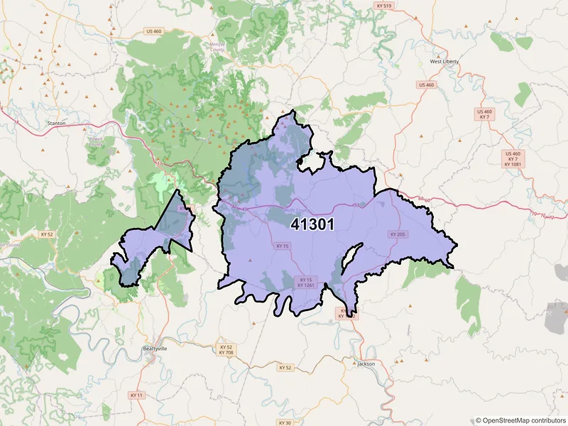 Map of ZIP Code 41301 — Campton, KY