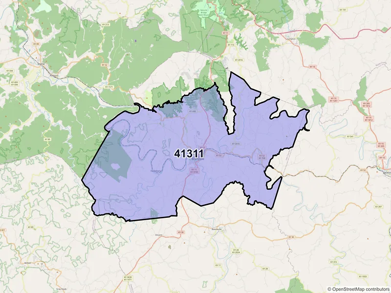 Map of ZIP Code 41311 — Beattyville, KY