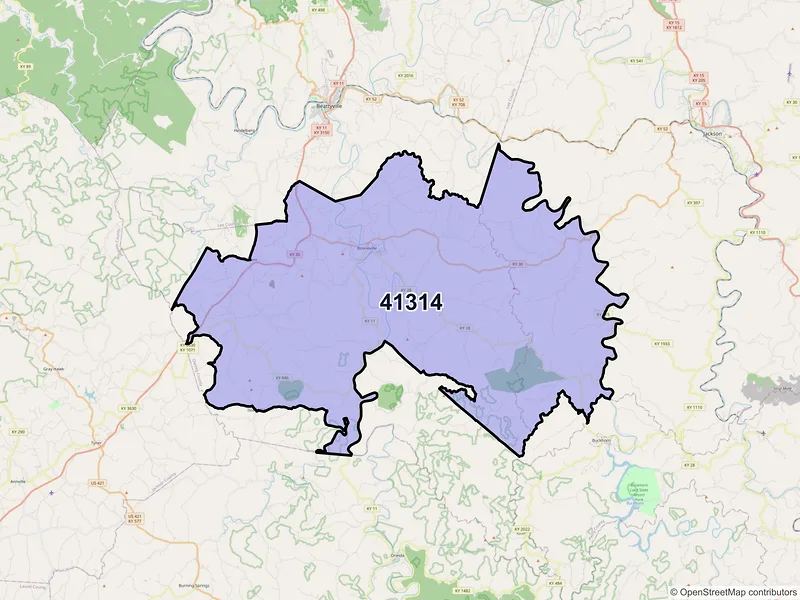 Map of ZIP Code 41314 — Booneville, KY