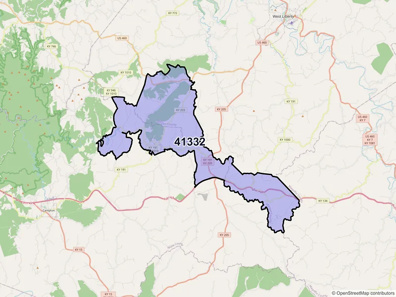 Map of ZIP Code 41332 — Hazel Green, KY