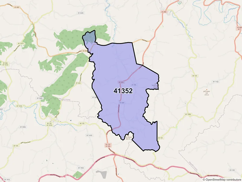 Map of ZIP Code 41352 — Mize, KY