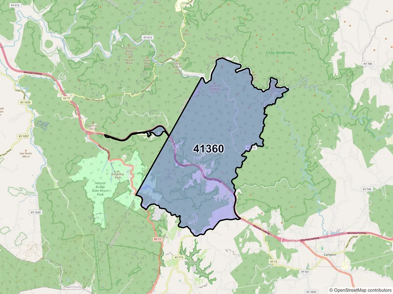 Map of ZIP Code 41360 — Pine Ridge, KY