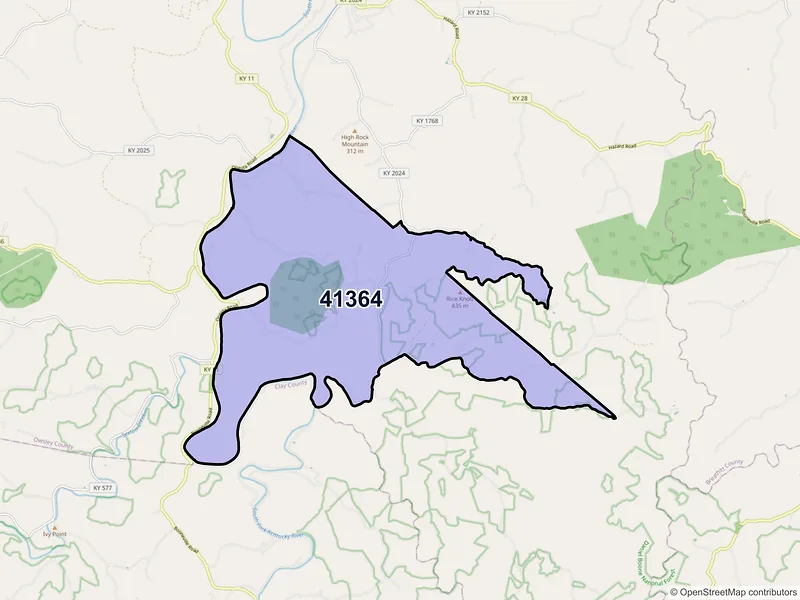 Map of ZIP Code 41364 — Ricetown, KY