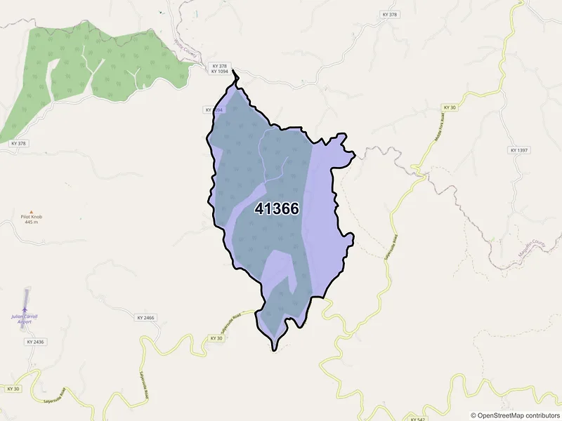 Map of ZIP Code 41366 — Rousseau, KY