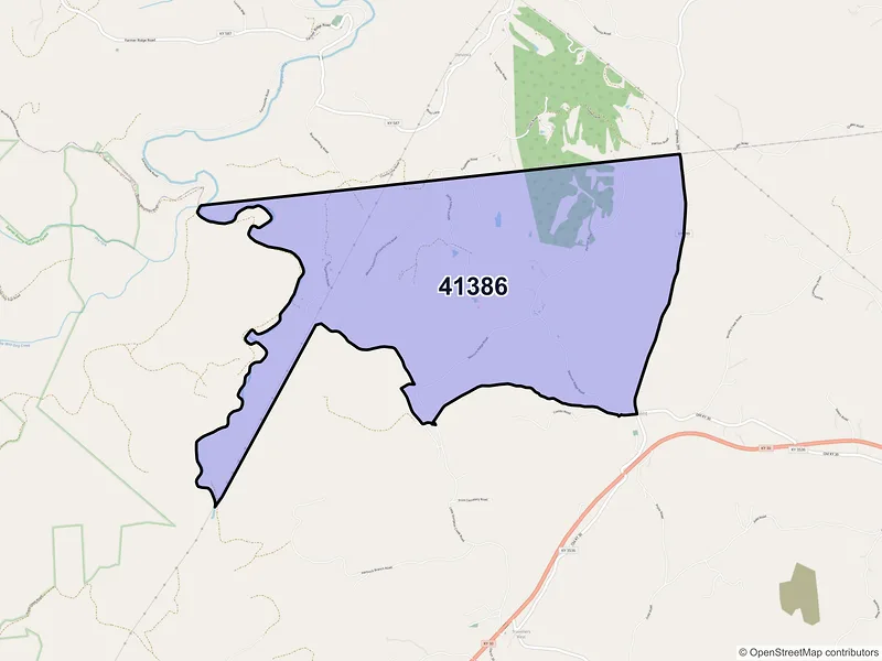 Map of ZIP Code 41386 — Vincent, KY