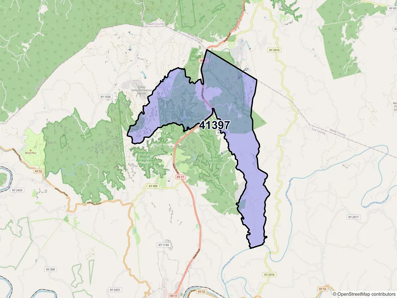Map of ZIP Code 41397 — Zoe, KY