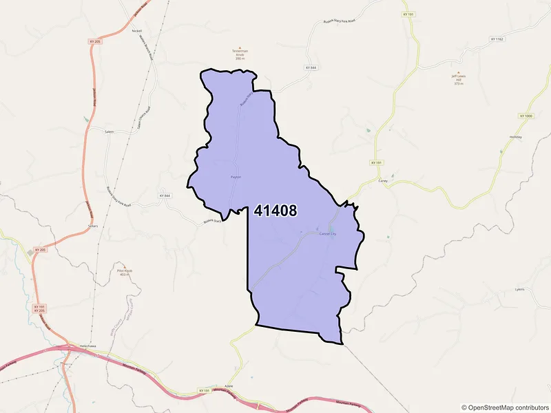 Map of ZIP Code 41408 — Cannel City, KY