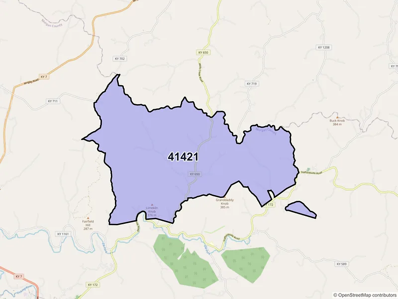 Map of ZIP Code 41421 — Elkfork, KY