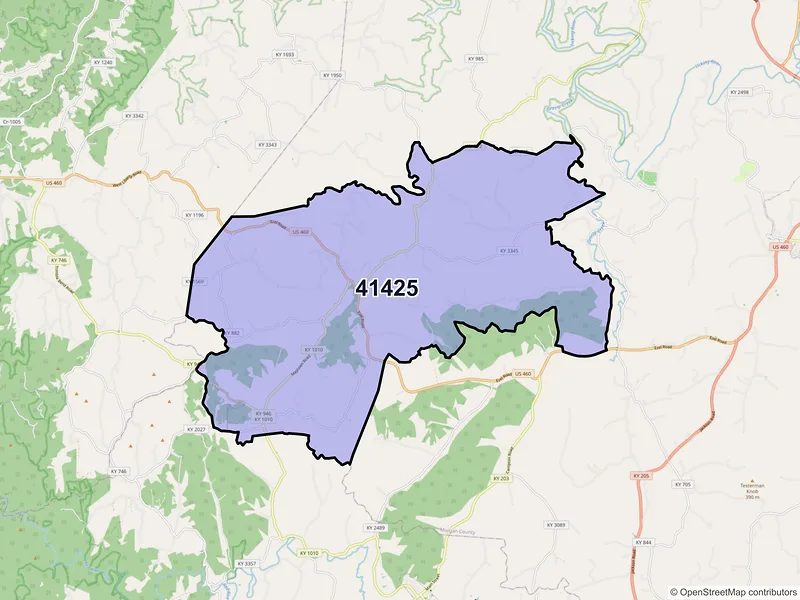 Map of ZIP Code 41425 — Ezel, KY