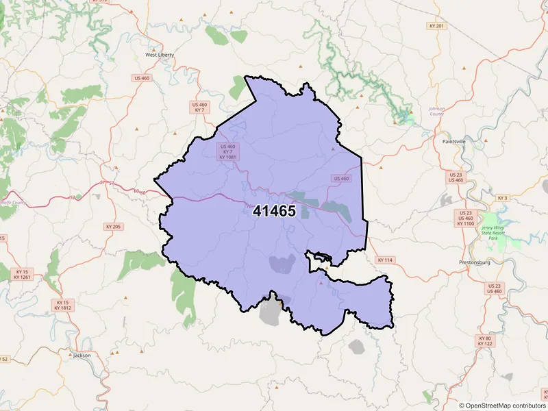 Map of ZIP Code 41465 — Salyersville, KY