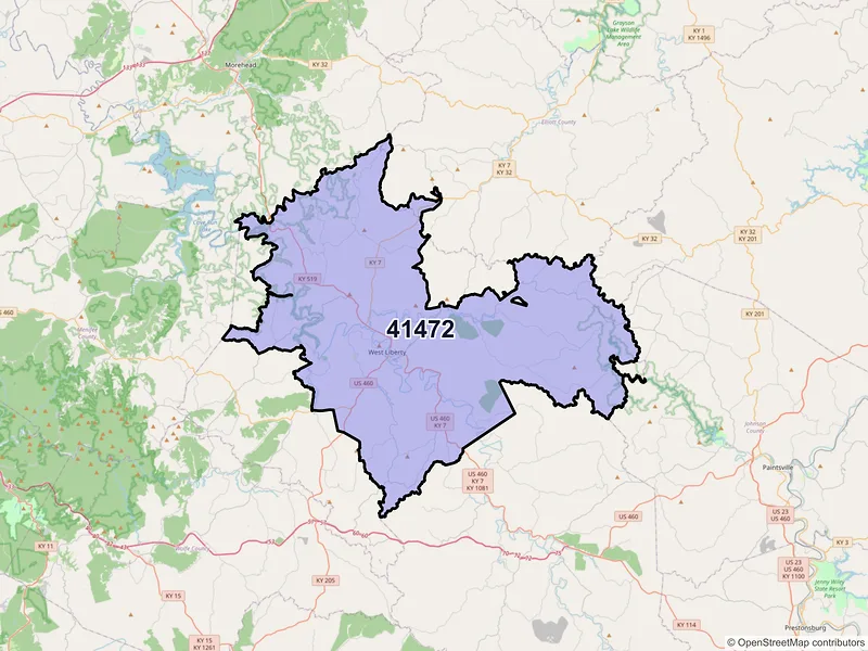 Map of ZIP Code 41472 — West Liberty, KY