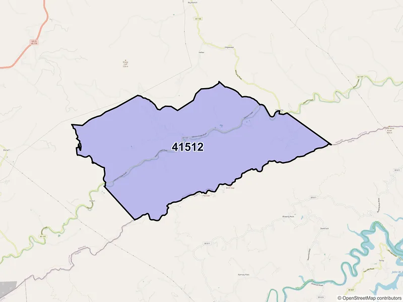 Map of ZIP Code 41512 — Ashcamp, KY