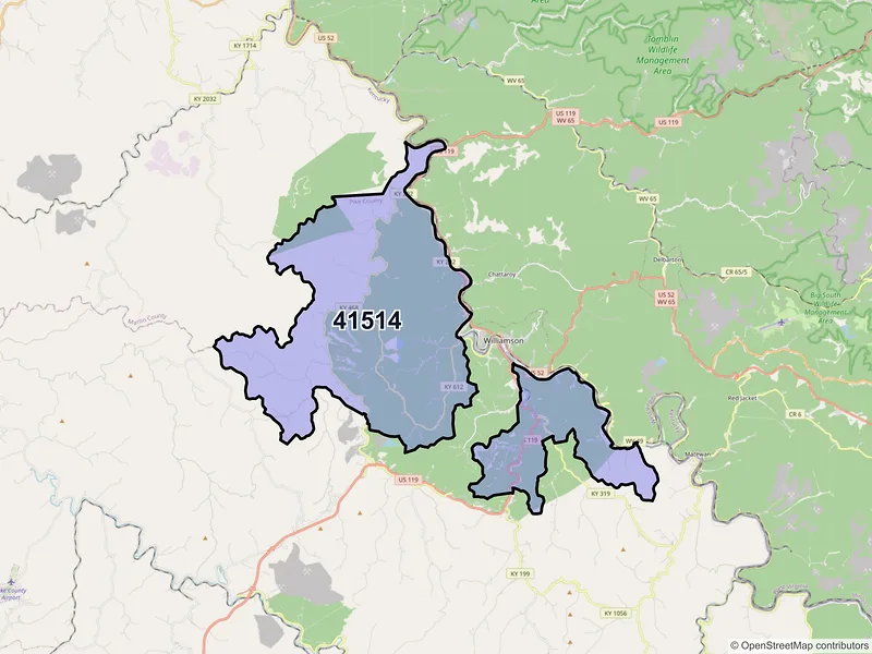 Map of ZIP Code 41514 — Belfry, KY