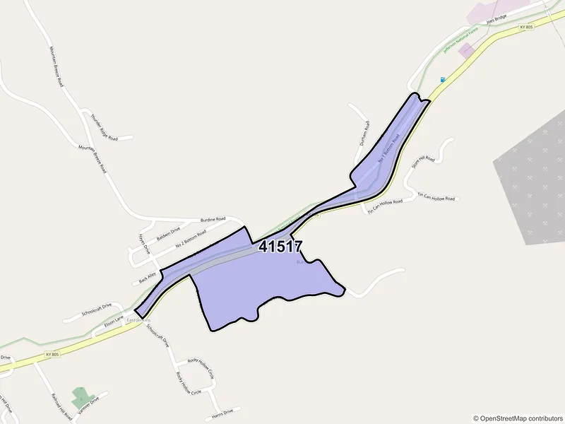 Map of ZIP Code 41517 — Burdine, KY