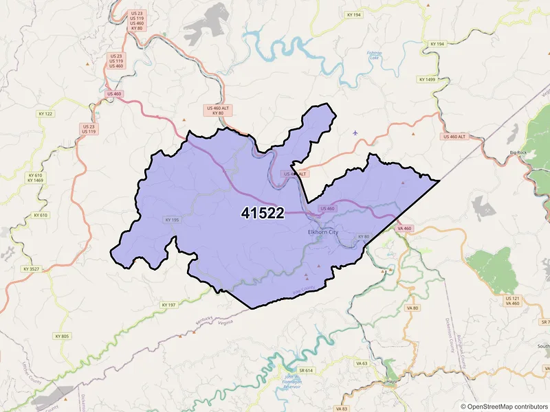 Map of ZIP Code 41522 — Elkhorn City, KY