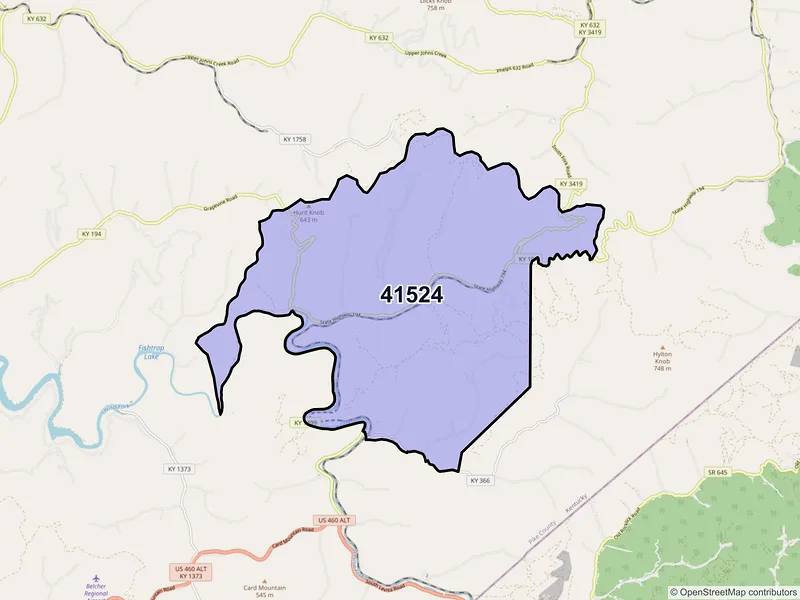 Map of Fedscreek, Kentucky and ZIP codes
