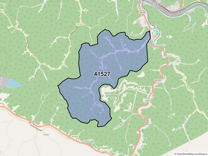 Map of ZIP Code 41527 — Forest Hills, KY